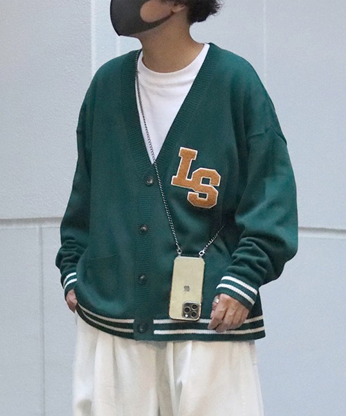 ILL'S(イルズ)の「サガラ刺繍ワッペン ビッグシルエットカーディガン 【ILL'S / イルズ】(カーディガン/ボレロ・メンズ・ブラック/グレー/グリーン/マスタード/イエロー/アイボリー・FREE)」の5枚目の写真