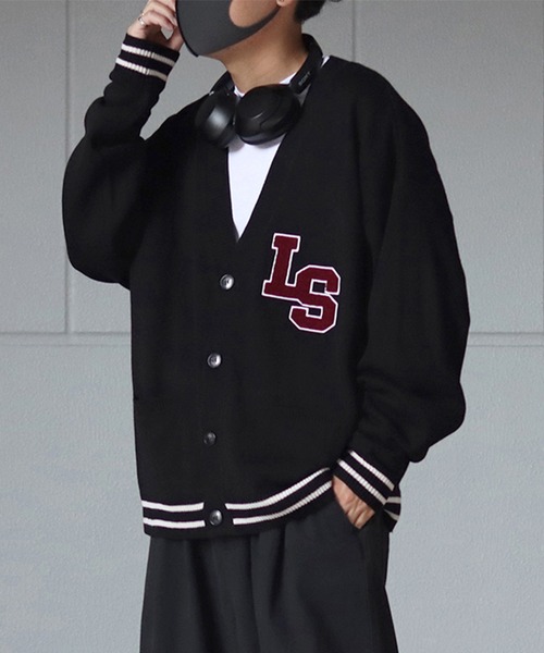 ILL'S(イルズ)の「サガラ刺繍ワッペン ビッグシルエットカーディガン 【ILL'S / イルズ】(カーディガン/ボレロ・メンズ・ブラック/グレー/グリーン/マスタード/イエロー/アイボリー・FREE)」の1枚目の写真