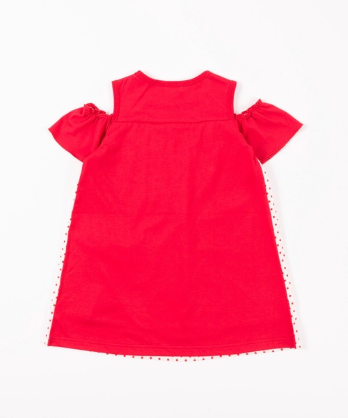 trois lapins kp（トロワラパンケーピー）の「ドット柄オフショルダーワンピース(140-160cm)（ワンピース・キッズ・ブラック/レッド・140cm/150cm/160cm）」の5枚目の写真