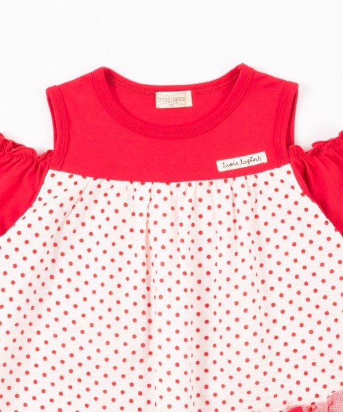 trois lapins kp（トロワラパンケーピー）の「ドット柄オフショルダーワンピース(140-160cm)（ワンピース・キッズ・ブラック/レッド・140cm/150cm/160cm）」の14枚目の写真