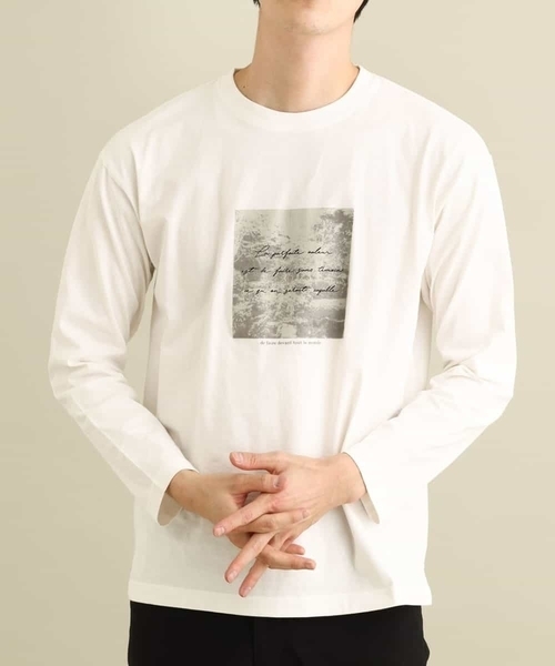 a.v.v(アーヴェヴェ)の「スクエアプリントセミワイドシルエットカットソー(Tシャツ/カットソー・メンズ・ホワイト/カーキ/ピンク・46/48/44/50)」の2枚目の写真