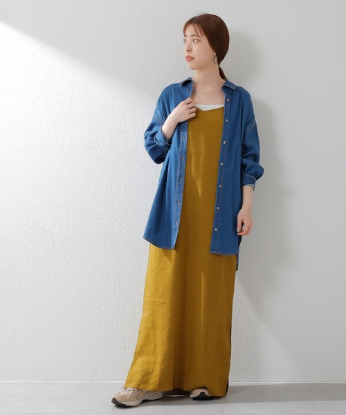 SHENERY（シーナリー）の「ビスコース/リネン タイトマキシキャミドレス（ワンピース・レディース・ブラック/ベージュ/グリーン/イエロー/グレイッシュベージュ・FREE）」の10枚目の写真