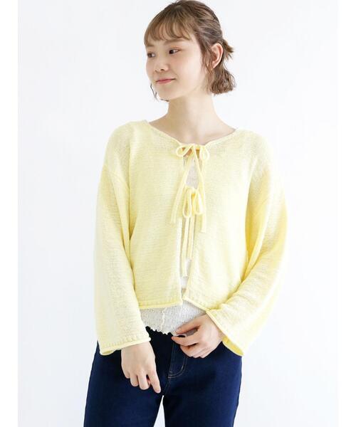 ehka sopo（エヘカソポ）の「テープヤーンリボン開きカーディガン（カーディガン/ボレロ・レディース・イエロー/モカ/キナリ・ﾌﾘ-）」の4枚目の写真