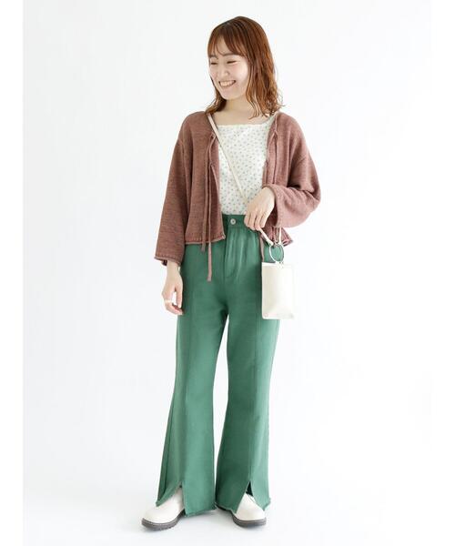 ehka sopo（エヘカソポ）の「テープヤーンリボン開きカーディガン（カーディガン/ボレロ・レディース・イエロー/モカ/キナリ・ﾌﾘ-）」の5枚目の写真