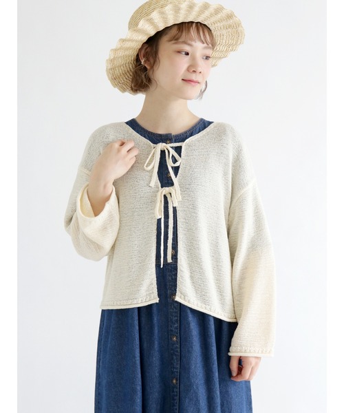 ehka sopo（エヘカソポ）の「テープヤーンリボン開きカーディガン（カーディガン/ボレロ・レディース・イエロー/モカ/キナリ・ﾌﾘ-）」の2枚目の写真