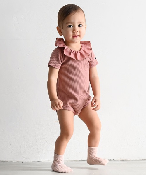 PUPPAPUPO(プッパプーポ)の「襟付き リブ ロンパース 半袖(ロンパース・キッズ・グレイッシュベージュ/サックスブルー/ローズ/ホワイト/チャコールグレー/ピンク・70/80)」の8枚目の写真