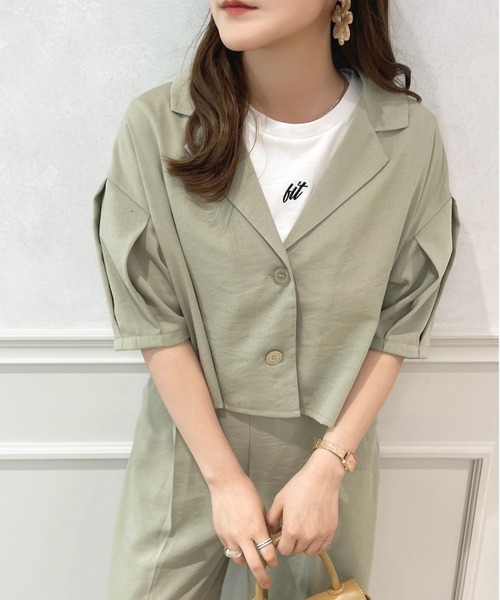 apres jour(アプレジュール)の「【セットアップ可能】ショートジャケット【ZOZOTOWN限定アイテム】(テーラードジャケット・レディース・ブラック/ミント/ベージュ・X-LARGE/フリー)」の3枚目の写真