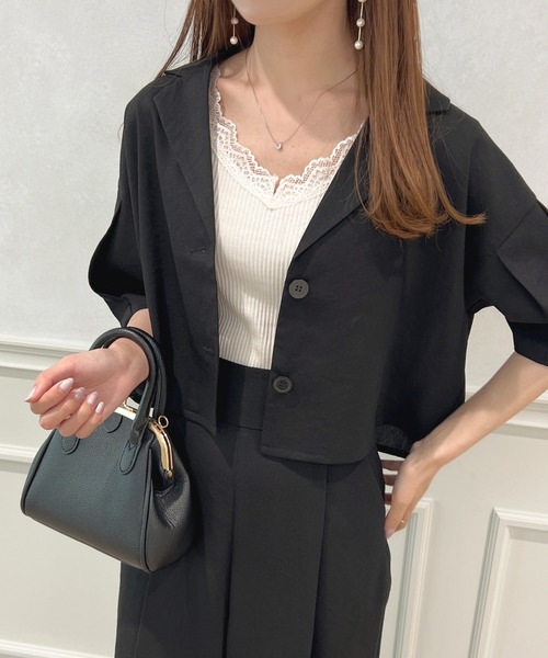 apres jour(アプレジュール)の「【セットアップ可能】ショートジャケット【ZOZOTOWN限定アイテム】(テーラードジャケット・レディース・ブラック/ミント/ベージュ・X-LARGE/フリー)」の1枚目の写真