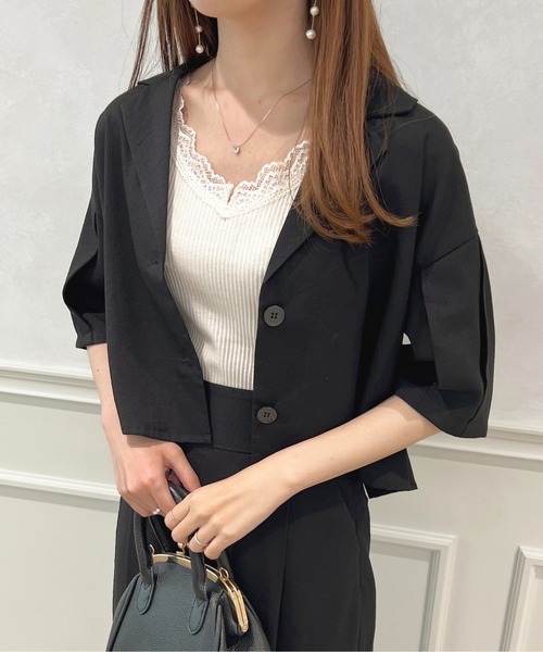 apres jour(アプレジュール)の「【セットアップ可能】ショートジャケット【ZOZOTOWN限定アイテム】(テーラードジャケット・レディース・ブラック/ミント/ベージュ・X-LARGE/フリー)」の4枚目の写真