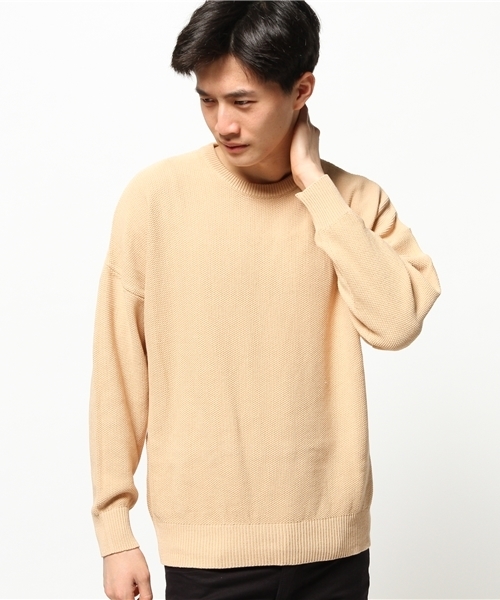 Lui's（ルイス）の「Lui's(ルイス) 鹿の子編みコットンＢＩＧニット（ニット/セーター・メンズ・ホワイト/ブラック/ベージュ・FREE）」の3枚目の写真