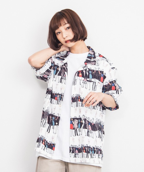 THE HITSS（ヒッツ）の「【THE HITSS】ポリドレープ ルーズフィット 総柄 オープンカラーシャツ/開襟アロハシャツ（シャツ/ブラウス・メンズ・グリーン/ホワイト系1/パープル系/ブラック系4/ブラック/ブラウン系1/ホワイト系4/ブラック系1/ブラック系2/ブラック系5/ベージュ系/モカ/ホワイト系2/ブラック系6/グレー/ブラック系/ホワイト系/ブラック系3/ネイビー系/ホワイト/ブルー/ベージュ系1/ホワイト系3/ブラウン系/ライトグリーン・L/M/XL）」の7枚目の写真