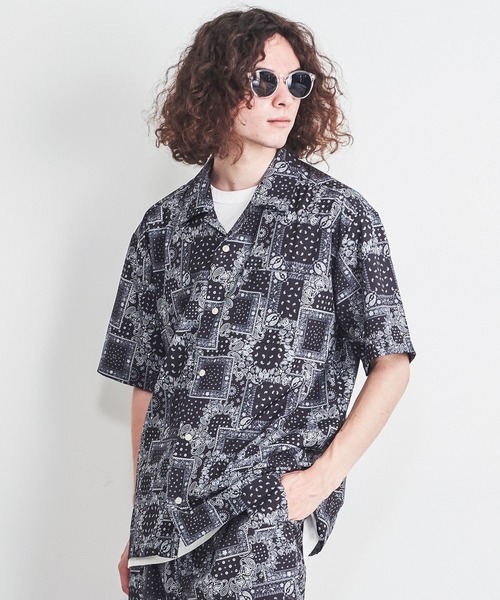 THE HITSS（ヒッツ）の「【THE HITSS】ポリドレープ ルーズフィット 総柄 オープンカラーシャツ/開襟アロハシャツ（シャツ/ブラウス・メンズ・グリーン/ホワイト系1/パープル系/ブラック系4/ブラック/ブラウン系1/ホワイト系4/ブラック系1/ブラック系2/ブラック系5/ベージュ系/モカ/ホワイト系2/ブラック系6/グレー/ブラック系/ホワイト系/ブラック系3/ネイビー系/ホワイト/ブルー/ベージュ系1/ホワイト系3/ブラウン系/ライトグリーン・L/M/XL）」の11枚目の写真