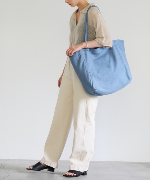 select MOCA（セレクトモカ）の「デニムライクトートバッグ（トートバッグ・レディース・ライトブルー/アイボリー・FREE）」の4枚目の写真
