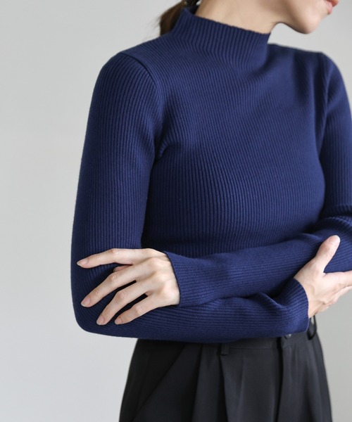 select MOCA（セレクトモカ）の「【12色展開】プチハイネックリブニット（ニット/セーター・レディース・ブラック/ブラウン/カーキ/ピンク/オレンジ/アイボリー/グレイッシュベージュ/ブルー/ネイビー/グレー/オリーブ/ライトグレー・FREE）」の9枚目の写真