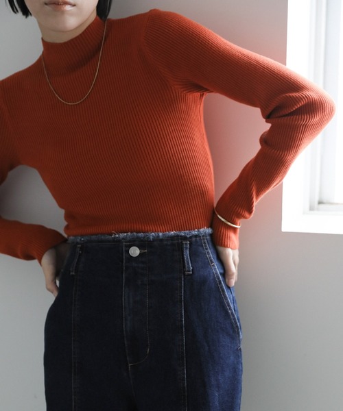select MOCA（セレクトモカ）の「【12色展開】プチハイネックリブニット（ニット/セーター・レディース・ブラック/ブラウン/カーキ/ピンク/オレンジ/アイボリー/グレイッシュベージュ/ブルー/ネイビー/グレー/オリーブ/ライトグレー・FREE）」の21枚目の写真