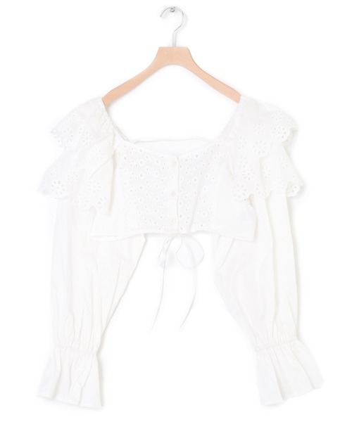 Alley by w closet(アリーバイダブルクローゼット)の「【前後2WAY/Alley】レースフリルボレロ(カーディガン/ボレロ・レディース・オフホワイト/ブラック・FREE)」の8枚目の写真