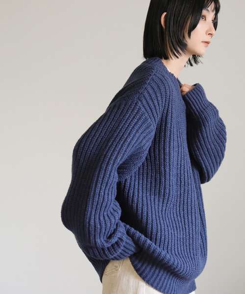 H BEAUTY&YOUTH ウールスムージークルーネック モカ メンズ M クルーネックローゲージメンズライクニット（ニット/セーター