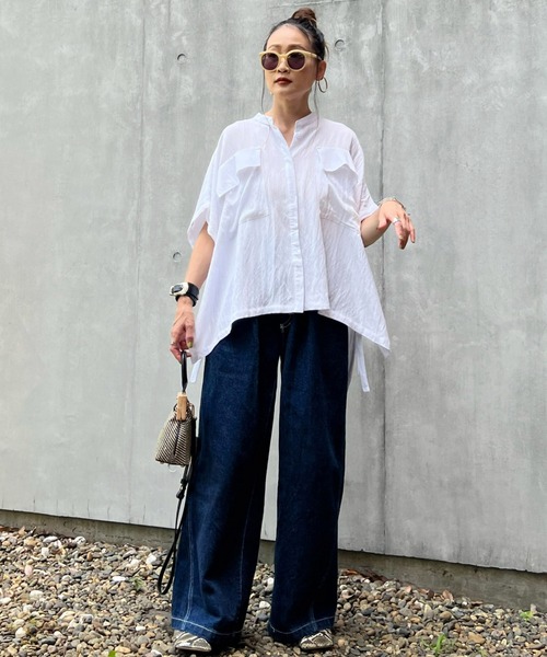 ECRIRE(エクリール)の「【YUKIEコラボ】サイドスリットリネンライクシャツ(シャツ/ブラウス・レディース・ブラック/オフホワイト/ピンク/グリーン・S/M)」の7枚目の写真