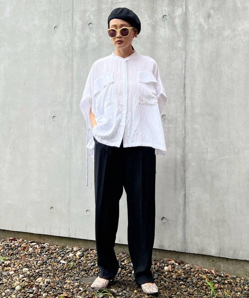 ECRIRE(エクリール)の「【YUKIEコラボ】サイドスリットリネンライクシャツ(シャツ/ブラウス・レディース・ブラック/オフホワイト/ピンク/グリーン・S/M)」の8枚目の写真