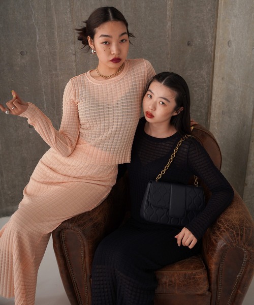 TINA：JOJUN（ティーナジョジュン）の「シアーチェック ニットスカート TINA：JOJUN（スカート・レディース・ネイビー/コーラル・S/M）」の10枚目の写真