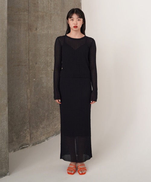 TINA：JOJUN（ティーナジョジュン）の「シアーチェック ニットスカート TINA：JOJUN（スカート・レディース・ネイビー/コーラル・S/M）」の13枚目の写真