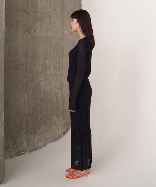 TINA：JOJUN（ティーナジョジュン）の「シアーチェック ニットスカート TINA：JOJUN（スカート・レディース・ネイビー/コーラル・S/M）」の14枚目の写真