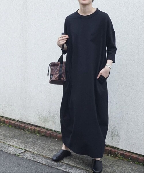 journal standard luxe　クルーネックワンピース　ブラック 追加》クラシックテンジク スタンダードクルーネックワンピース