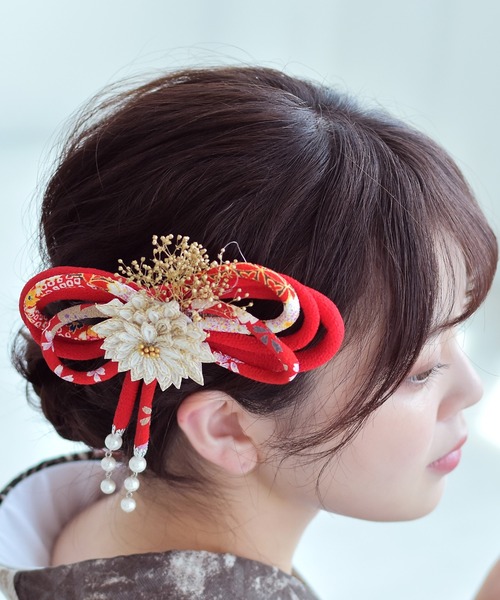 和装 髪飾りダブルリボン 細長 SOUBIEN 髪飾り 卒業式 リボン 袴 和装 成人式 振袖 花 白 ピンク 紫