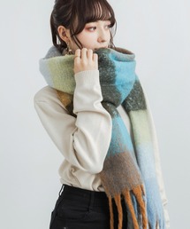 Rocky Monroe | モヘアタッチ フリンジ付きボリュームマフラー 無地・チェック柄・ボーダー柄(マフラー)