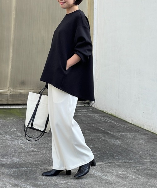 BEARDSLEY（ビアズリー）の「ダンボールフレアカットソー：軽量・ポケット有（Tシャツ/カットソー・レディース・ブラック/ベージュ・FREE）」の12枚目の写真