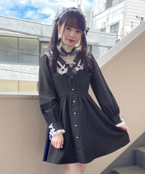 ROJITA（ロジータ）の「デコルテレースレイヤードカラーワンピース（ワンピース・レディース・ブルー/ブラック/ベージュ・FREE）」の13枚目の写真