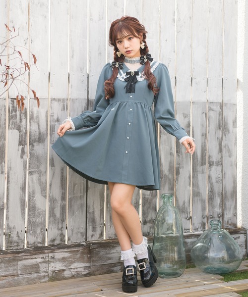 ROJITA（ロジータ）の「デコルテレースレイヤードカラーワンピース（ワンピース・レディース・ブルー/ブラック/ベージュ・FREE）」の11枚目の写真