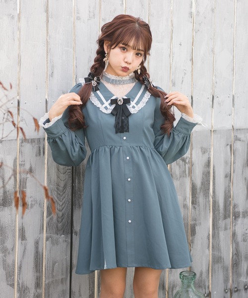 ROJITA（ロジータ）の「デコルテレースレイヤードカラーワンピース（ワンピース・レディース・ブルー/ブラック/ベージュ・FREE）」の12枚目の写真