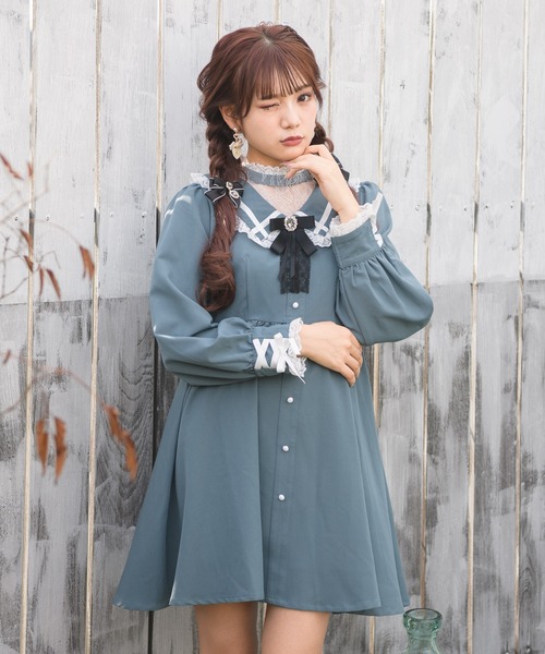 ROJITA（ロジータ）の「デコルテレースレイヤードカラーワンピース（ワンピース・レディース・ブルー/ブラック/ベージュ・FREE）」の5枚目の写真