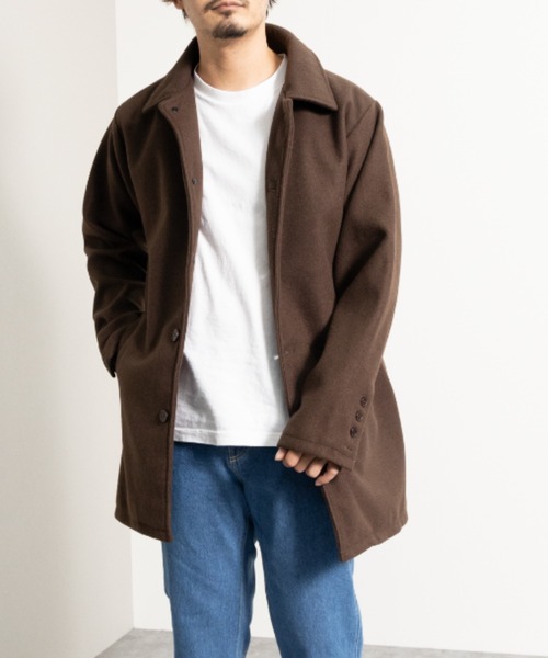 NYLAUS（ナイラス）の「フェイクウール ミディアム丈 ステンカラーコート（ステンカラーコート・メンズ・アイボリー/グレイッシュベージュ/ブラウン/ブラック/ネイビー・LL/L/M）」の4枚目の写真