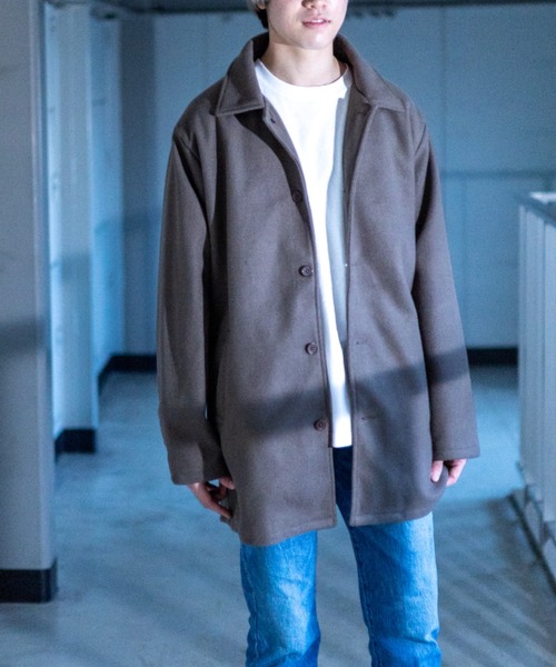 NYLAUS（ナイラス）の「フェイクウール ミディアム丈 ステンカラーコート（ステンカラーコート・メンズ・アイボリー/グレイッシュベージュ/ブラウン/ブラック/ネイビー・LL/L/M）」の5枚目の写真