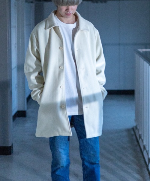 NYLAUS（ナイラス）の「フェイクウール ミディアム丈 ステンカラーコート（ステンカラーコート・メンズ・アイボリー/グレイッシュベージュ/ブラウン/ブラック/ネイビー・LL/L/M）」の2枚目の写真