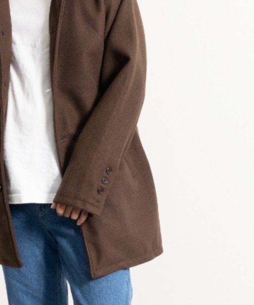 NYLAUS（ナイラス）の「フェイクウール ミディアム丈 ステンカラーコート（ステンカラーコート・メンズ・アイボリー/グレイッシュベージュ/ブラウン/ブラック/ネイビー・LL/L/M）」の9枚目の写真