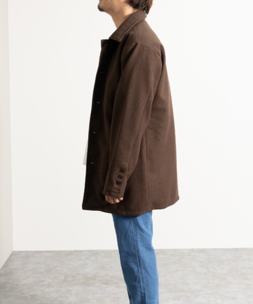 NYLAUS（ナイラス）の「フェイクウール ミディアム丈 ステンカラーコート（ステンカラーコート・メンズ・アイボリー/グレイッシュベージュ/ブラウン/ブラック/ネイビー・LL/L/M）」の6枚目の写真