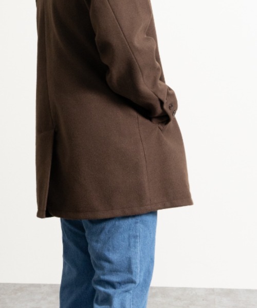 NYLAUS（ナイラス）の「フェイクウール ミディアム丈 ステンカラーコート（ステンカラーコート・メンズ・アイボリー/グレイッシュベージュ/ブラウン/ブラック/ネイビー・LL/L/M）」の11枚目の写真