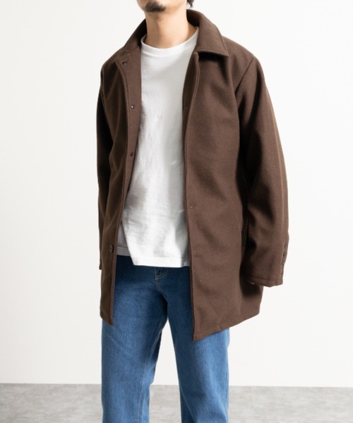 NYLAUS（ナイラス）の「フェイクウール ミディアム丈 ステンカラーコート（ステンカラーコート・メンズ・アイボリー/グレイッシュベージュ/ブラウン/ブラック/ネイビー・LL/L/M）」の8枚目の写真