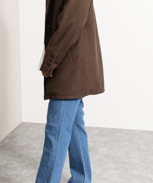 NYLAUS（ナイラス）の「フェイクウール ミディアム丈 ステンカラーコート（ステンカラーコート・メンズ・アイボリー/グレイッシュベージュ/ブラウン/ブラック/ネイビー・LL/L/M）」の12枚目の写真