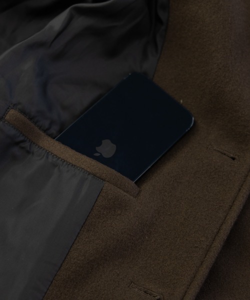 NYLAUS（ナイラス）の「フェイクウール ミディアム丈 ステンカラーコート（ステンカラーコート・メンズ・アイボリー/グレイッシュベージュ/ブラウン/ブラック/ネイビー・LL/L/M）」の20枚目の写真