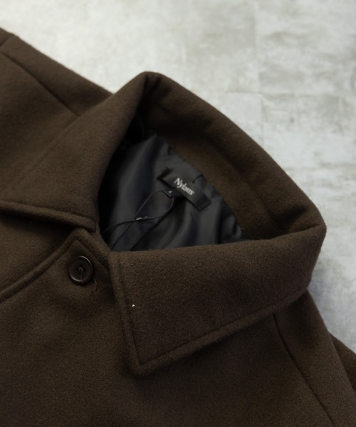 NYLAUS（ナイラス）の「フェイクウール ミディアム丈 ステンカラーコート（ステンカラーコート・メンズ・アイボリー/グレイッシュベージュ/ブラウン/ブラック/ネイビー・LL/L/M）」の14枚目の写真