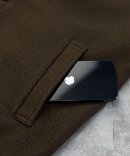 NYLAUS（ナイラス）の「フェイクウール ミディアム丈 ステンカラーコート（ステンカラーコート・メンズ・アイボリー/グレイッシュベージュ/ブラウン/ブラック/ネイビー・LL/L/M）」の17枚目の写真