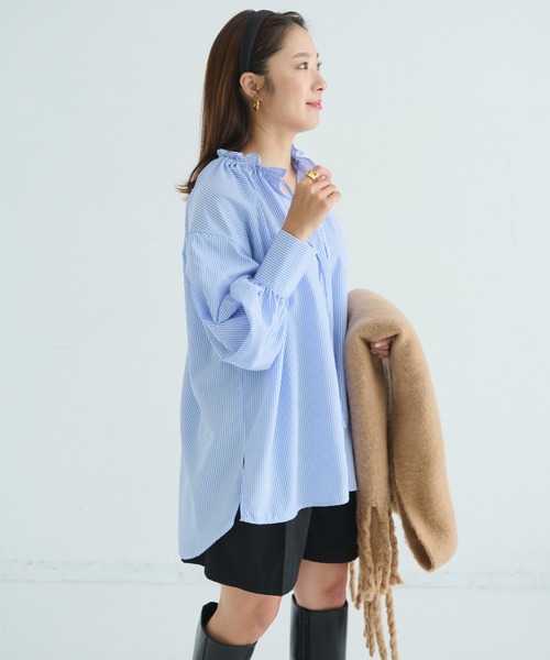 Shelly island（シェリーアイランド）の「フリンジボリュームマフラー（マフラー・レディース・ブラウン/ベージュ・FREE）」の12枚目の写真