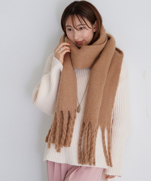 Shelly island（シェリーアイランド）の「フリンジボリュームマフラー（マフラー・レディース・ブラウン/ベージュ・FREE）」の9枚目の写真