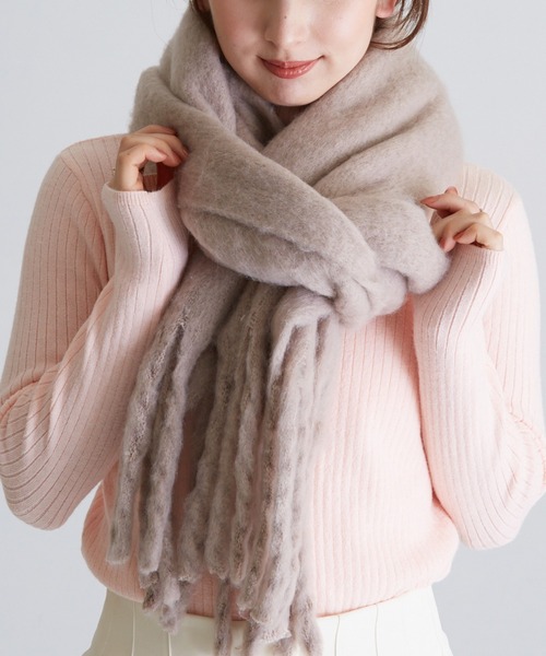 Shelly island（シェリーアイランド）の「フリンジボリュームマフラー（マフラー・レディース・ブラウン/ベージュ・FREE）」の7枚目の写真