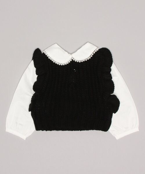 petit main（プティマイン）の「【リンク】パールニットドッキングトップス（ニット/セーター・キッズ・アイボリー/ブラック・130cm/120cm/90cm/80ｃｍ/110cm/100cm）」の3枚目の写真