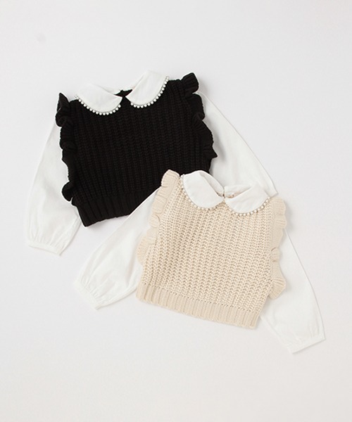 petit main（プティマイン）の「【リンク】パールニットドッキングトップス（ニット/セーター・キッズ・アイボリー/ブラック・130cm/120cm/90cm/80ｃｍ/110cm/100cm）」の10枚目の写真
